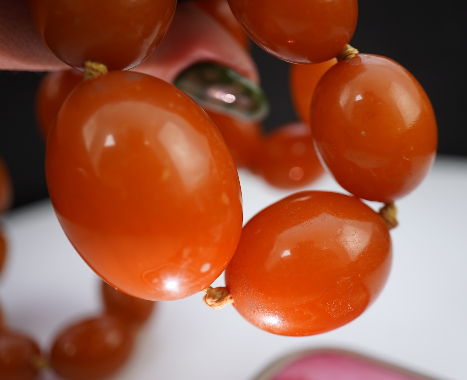 An amber bead necklace